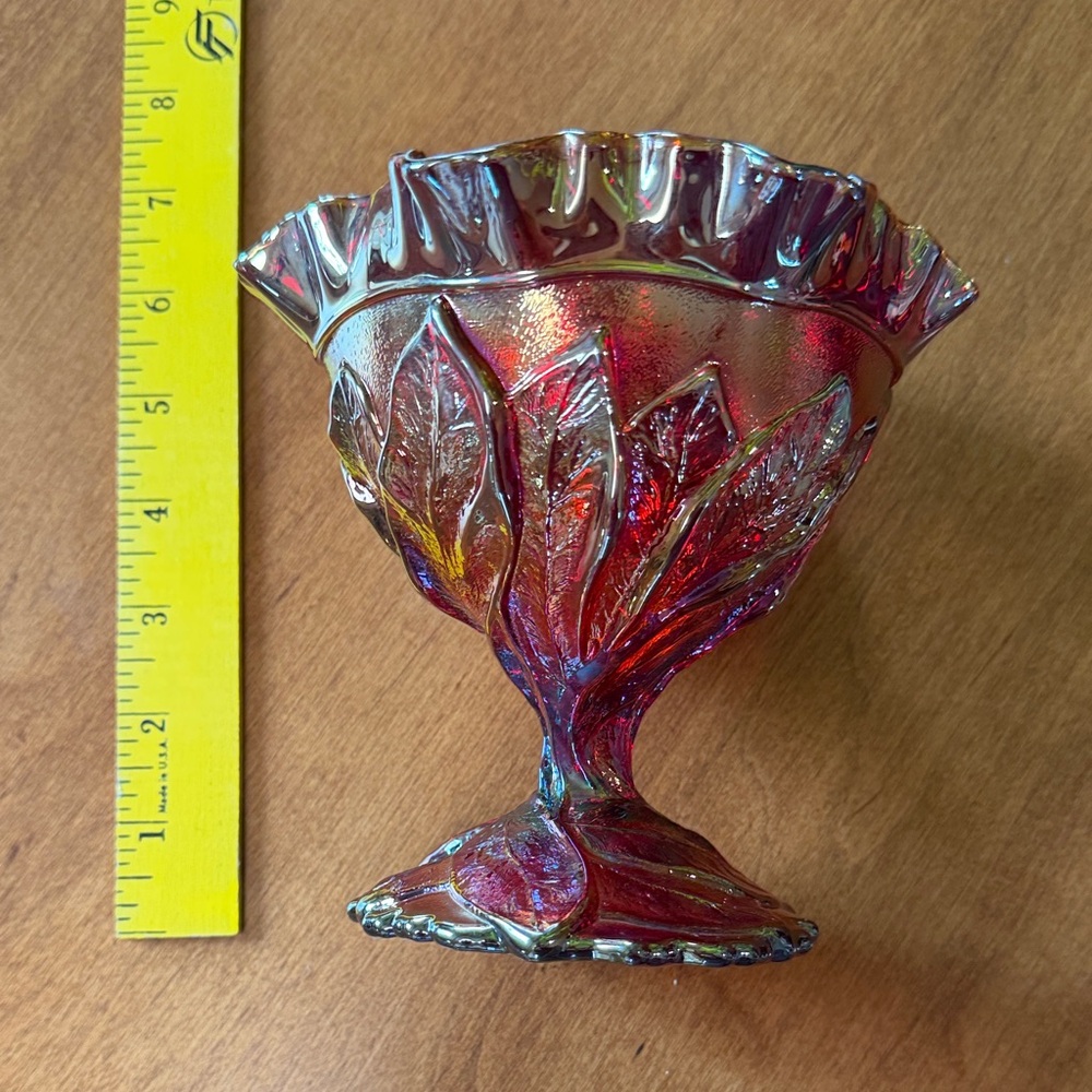 Imperial Glass Ruby Acanthus Leaf Carnival Compote - Picture 9 of 9